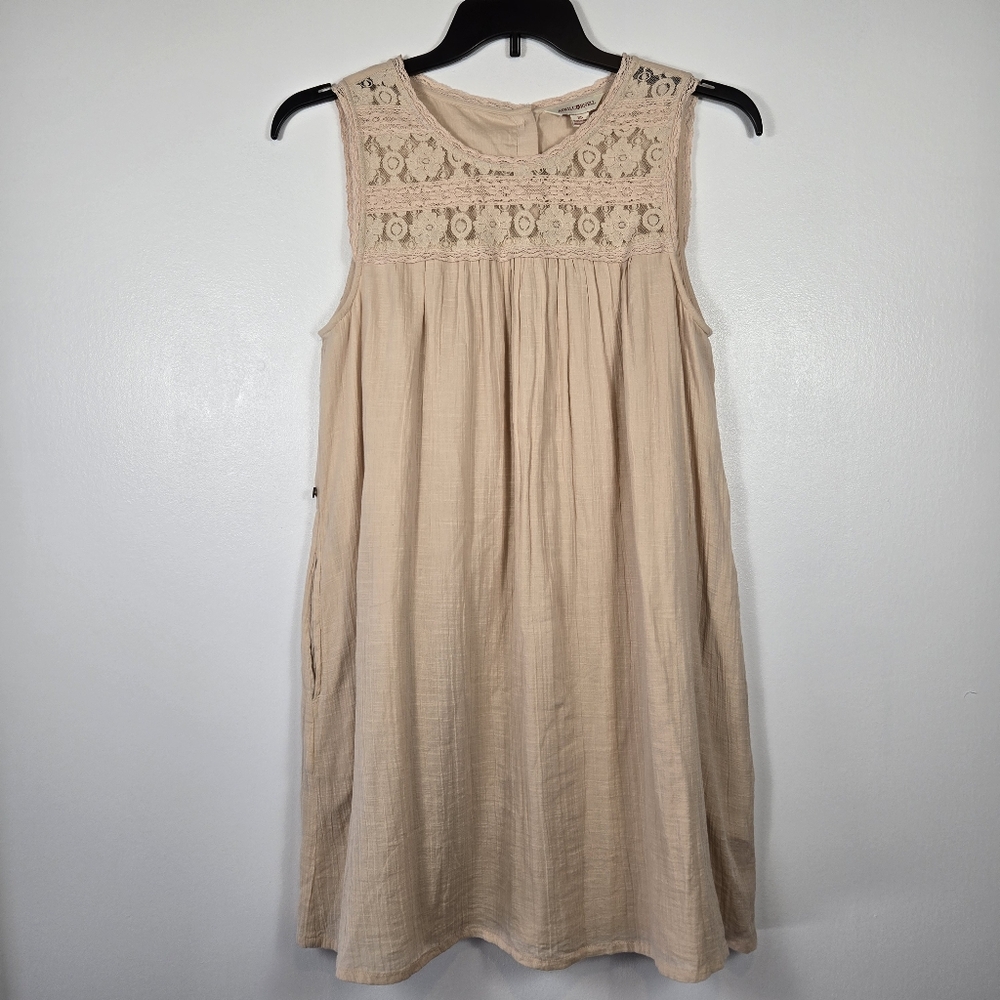 April Cornell Ava Cream Tan Gauze Lace Sleeveless Boho Tunic Dress Size XS
